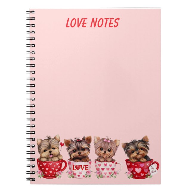 Cute Yorkie Teacup Valentine’s Day Notebook (Front)