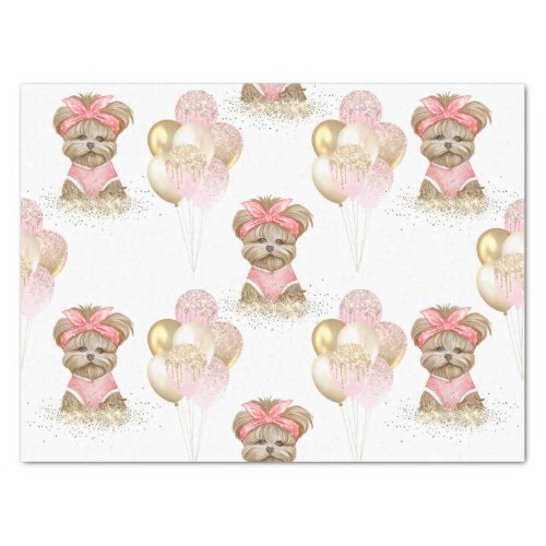 Cute Yorkie Two Cute Balloon Birthday Party Tissue Paper