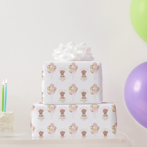 Cute Yorkie Two Cute Balloon Birthday Party Wrapping Paper