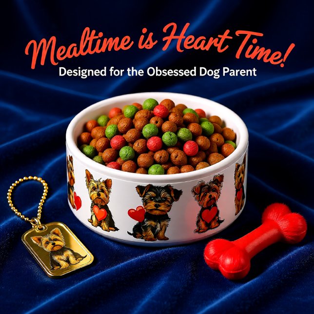 Cute Yorkie Valentine Hearts – Adorable Dog Lover Bowl (Cute Yorkie Valentine Hearts – Adorable Dog Lover Bowl)