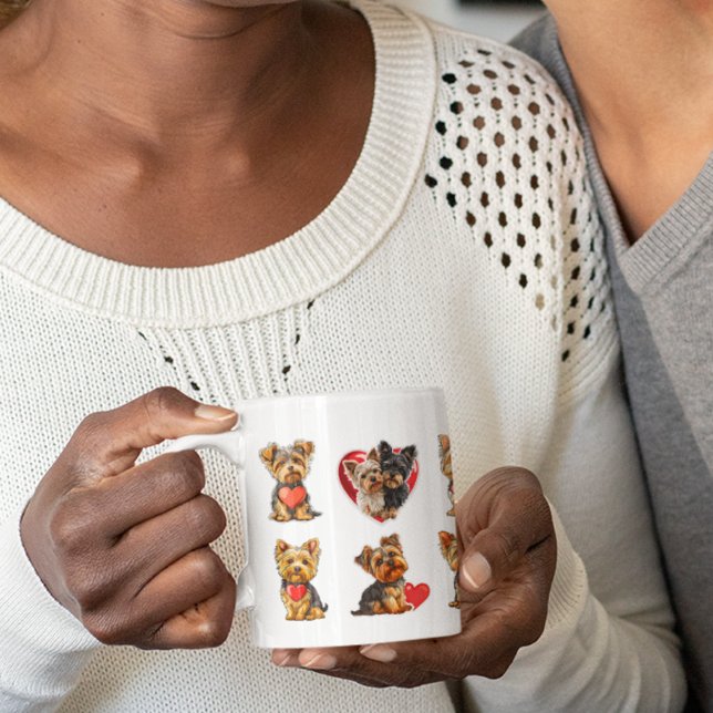 Cute Yorkie Valentine Hearts – Adorable Dog Lover Giant Coffee Mug (Valentine Yorkshire Terrier Dog | pet lovers | Large Coffee Mug)