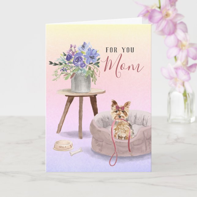 Cute Yorkie Watercolor Personalized Happy Birthday Card (Orchid)
