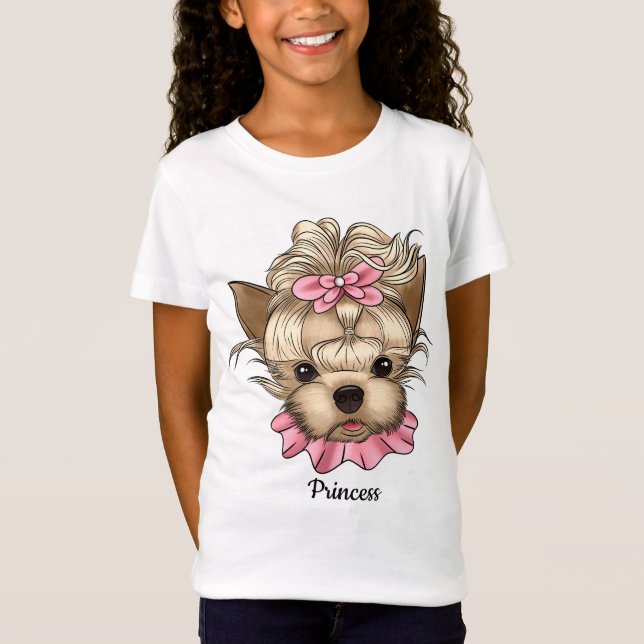 Cute yorkie wearing pink outfit T-Shirt (Front)