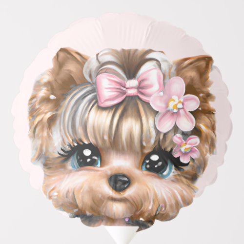 Cute Yorkie With a Pink Bow  Balloon