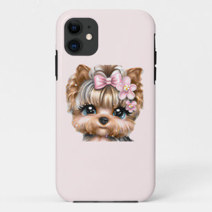 Cute Yorkie With a Pink Bow   iPhone 11 Case