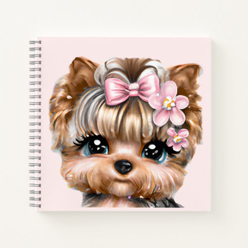 Cute Yorkie With a Pink Bow   Notebook