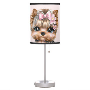 Cute Yorkie With a Pink Bow  Table Lamp