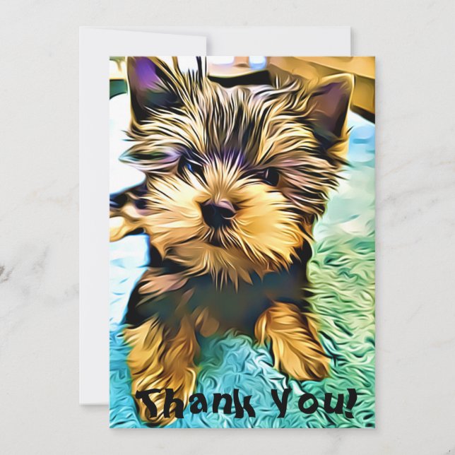 Cute Yorkie Yorkshire Puppy Digital Art Thank You Card (Front)