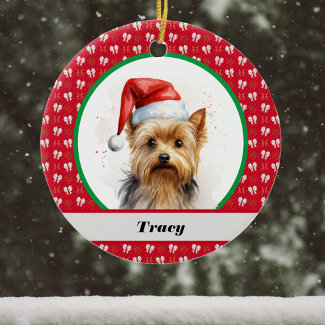 Cute Yorkie Yorkshire Terrier Red Christmas Bows