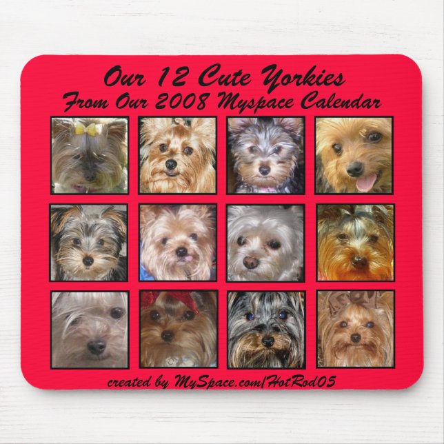 CUTE YORKIES 2008 CALENDAR (on a mousepad) RED Mouse Pad (Front)