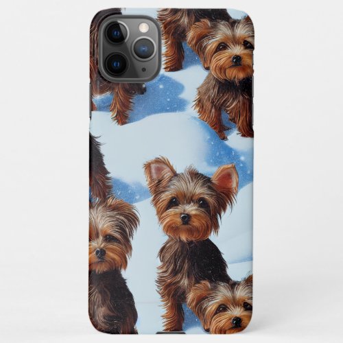 Cute Yorkies Enchanted Winter Snow Garden Drawing  iPhone 11Pro Max Case