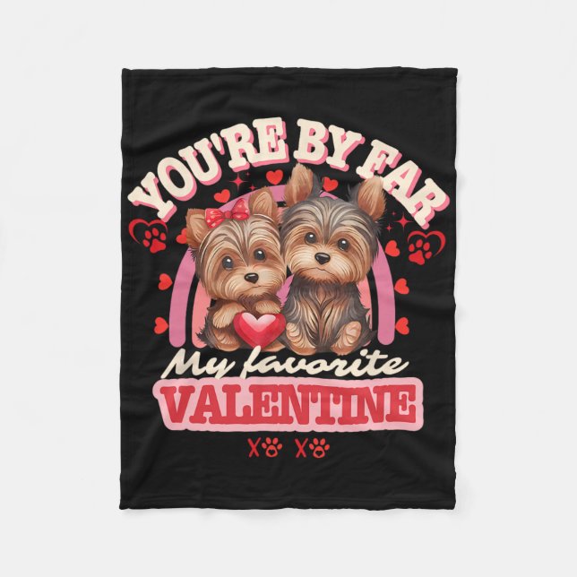 Cute Yorkshire Couple Valentines Day Retro Yorkie  Fleece Blanket (Front)