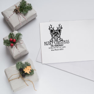Cute Yorkshire Dog Christmas Return Address  Rubber Stamp