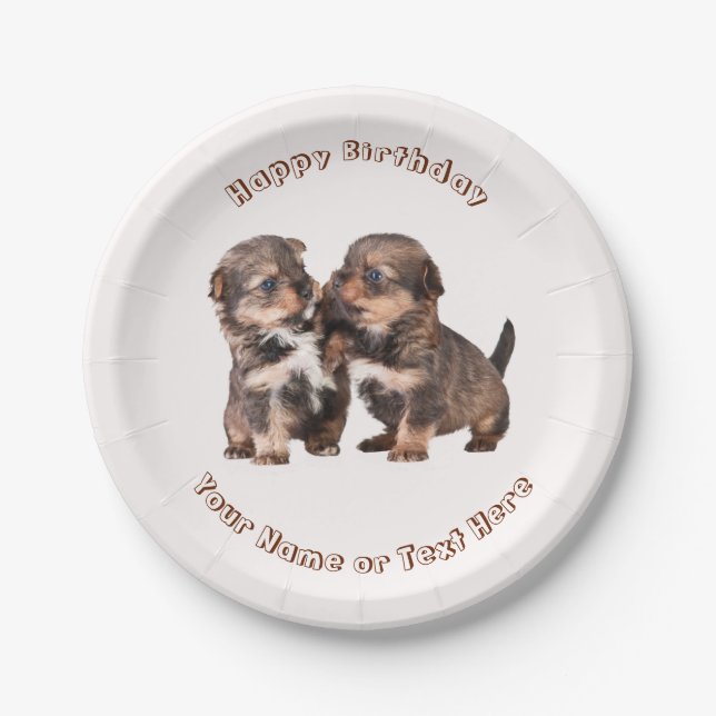 Cute Yorkshire Puppies Paper Plates (Front)