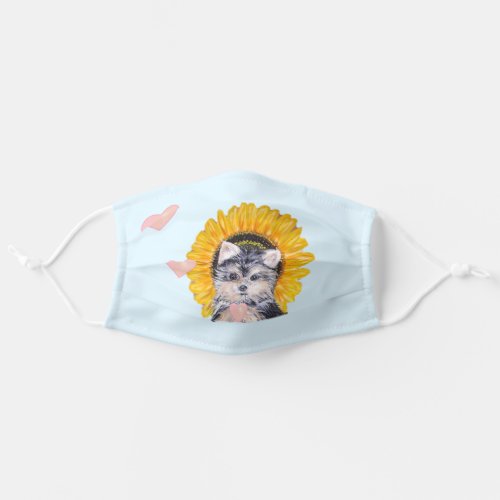 Cute Yorkshire puppy dog sunflower  hearts Adult Cloth Face Mask