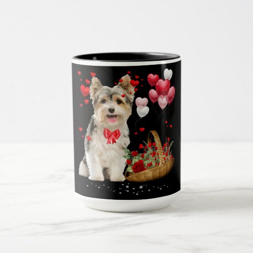 Cute Yorkshire Terrier Balloon Heart Valentine Day Mug