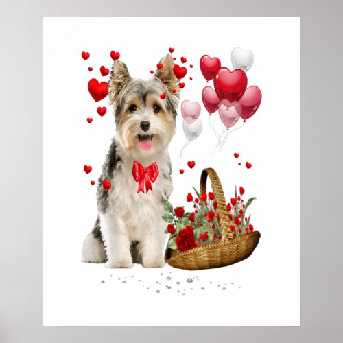 Cute Yorkshire Terrier Balloon Heart Valentine Day Poster