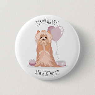 Cute Yorkshire Terrier Birthday Button