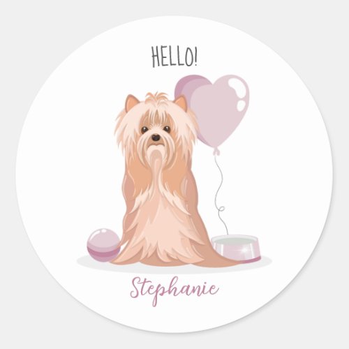 Cute Yorkshire Terrier Birthday Classic Round Sticker