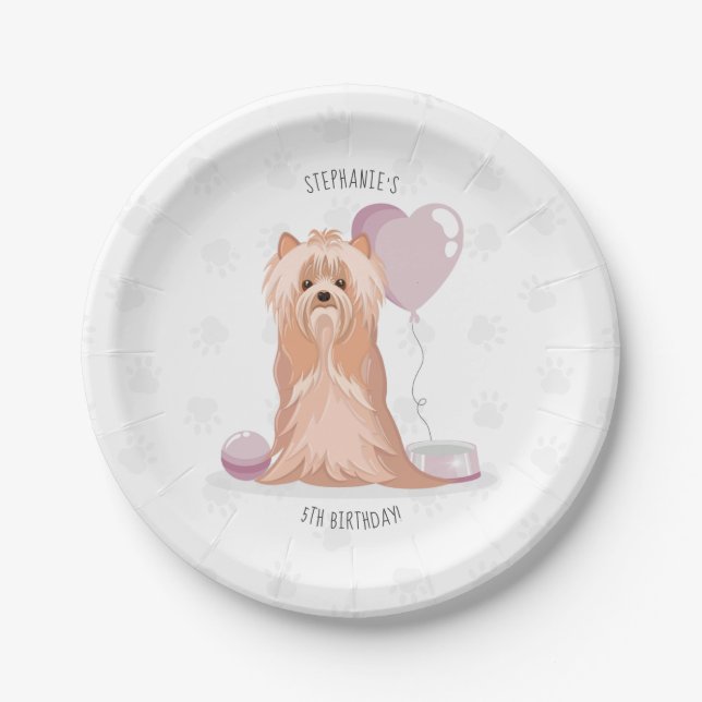 Cute Yorkshire Terrier Birthday Paper Plates (Front)