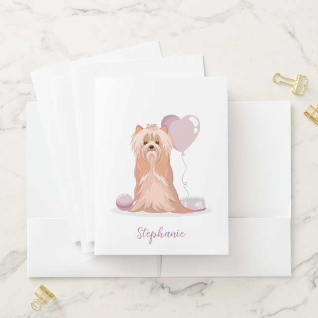 Cute Yorkshire Terrier Birthday Pocket Folder (In Situ)