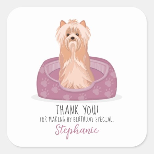 Cute Yorkshire Terrier Birthday Square Sticker