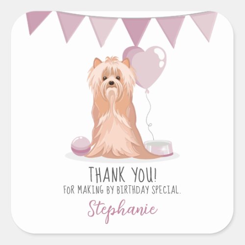 Cute Yorkshire Terrier Birthday Square Sticker