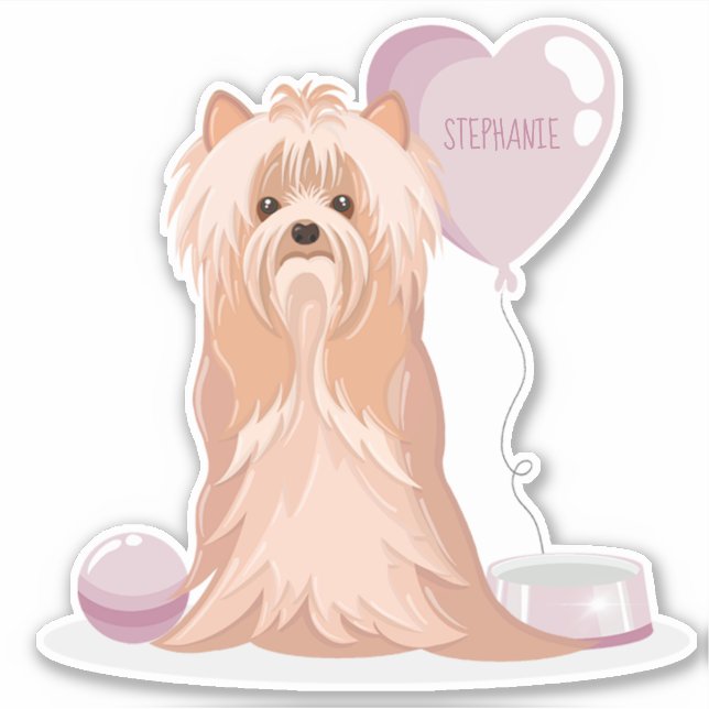 Cute Yorkshire Terrier Birthday Sticker (Front)