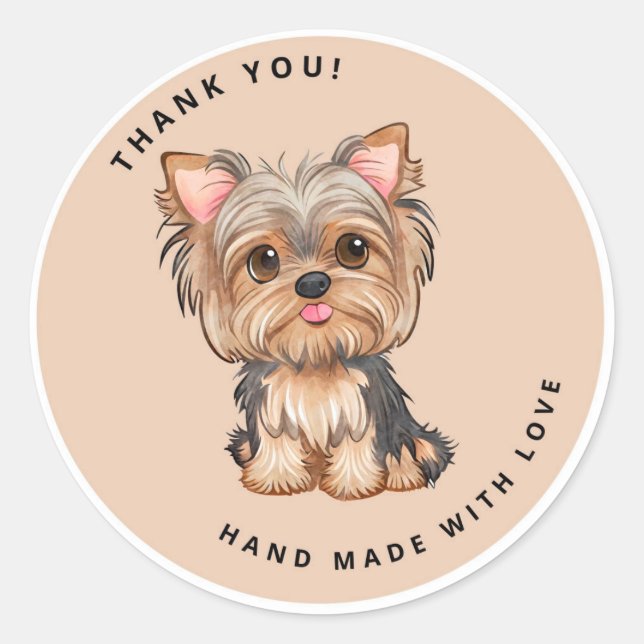 Cute Yorkshire Terrier Brown Thank You  Classic Round Sticker (Front)