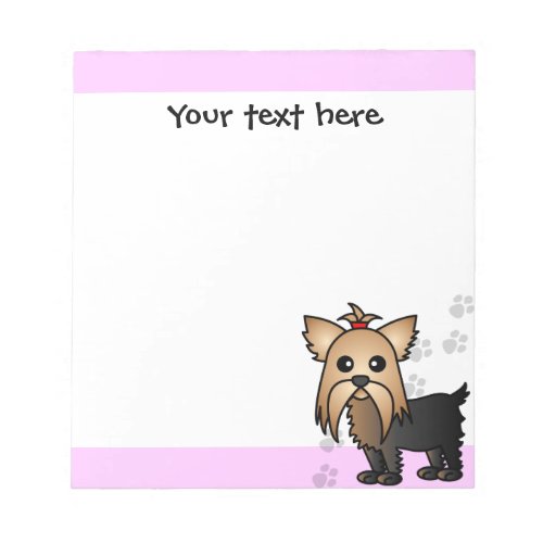 Cute Yorkshire Terrier Cartoon Paw Prints Pink Notepad