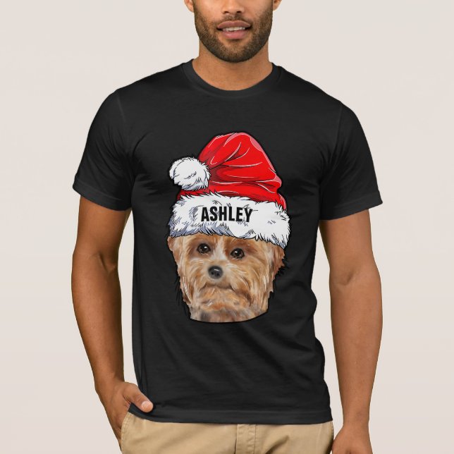  Cute Yorkshire Terrier Christmas Hat Dog Big T-Shirt (Front)