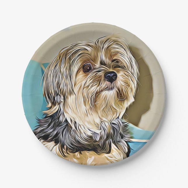 Cute yorkshire terrier digital art paper plates (Front)