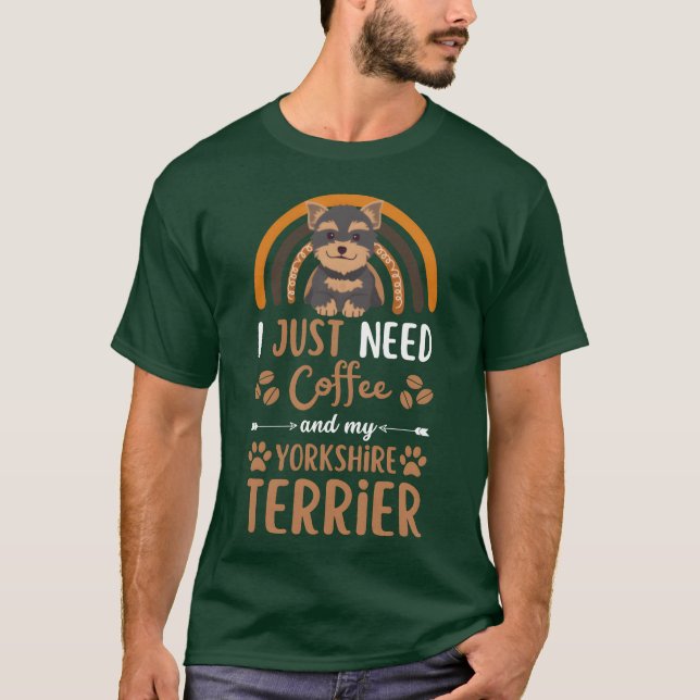 Cute yorkshire terrier dog coffee cafe kawaii frie T-Shirt (Front)
