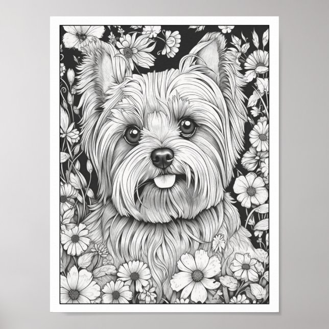 Cute Yorkshire Terrier Dog Coloring Poster (Front)