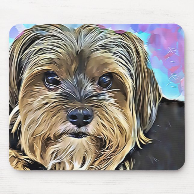 Cute Yorkshire Terrier Dog Digital Art Mouse Pad (Front)