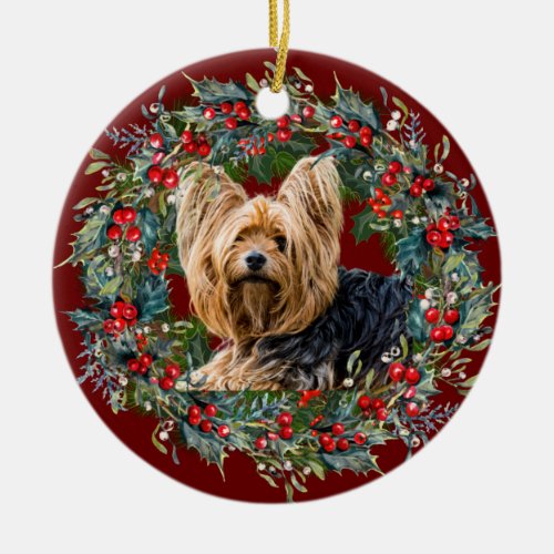 Cute Yorkshire Terrier dog lovers Holiday Ceramic Ornament