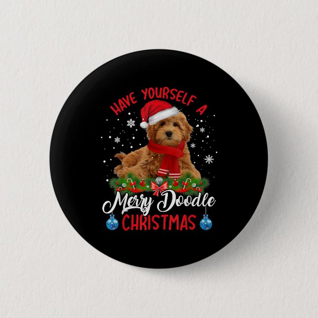 Cute Yorkshire Terrier Dog Merry Doodle Christmas Button (Front)
