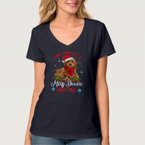 Cute Yorkshire Terrier Dog Merry Doodle Christmas  T_Shirt
