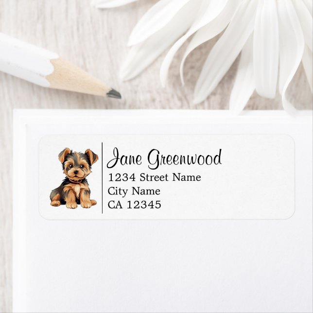 Cute Yorkshire Terrier Dog Name And Address Label (Insitu)