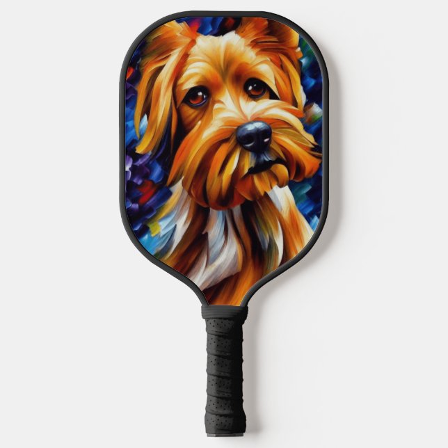 Cute Yorkshire Terrier Dog Painting   Pickleball Paddle (Front)