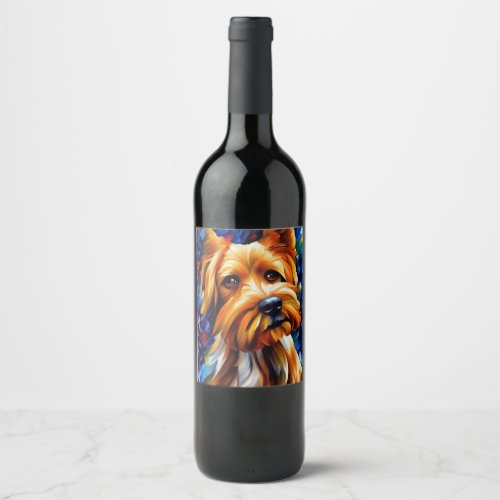 Cute Yorkshire Terrier Dog Painting    Wine Label
