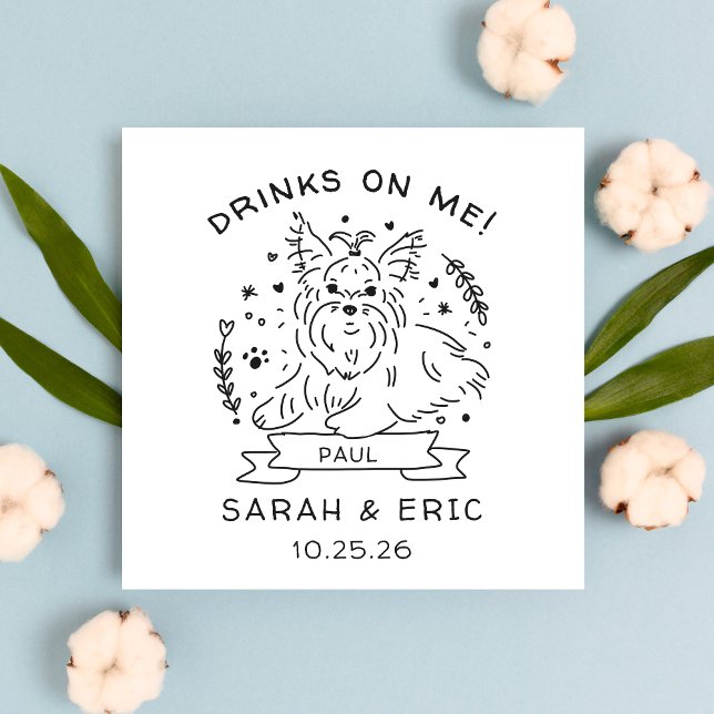 Cute Yorkshire terrier Dog Wedding Drinks on Me Napkins (Creator Uploaded)