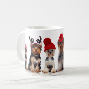 Cute Yorkshire Terrier Dogs With Christmas Hats Coffee Mug