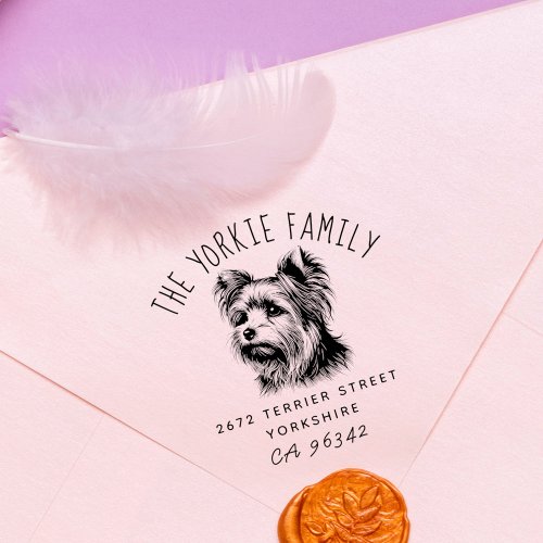 Cute Yorkshire Terrier Family Name Return Address Rubber Stamp