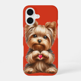 Cute Yorkshire Terrier Heart Hands Red  iPhone 16 Case