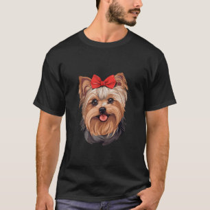 Cute Yorkshire Terrier in a Bow Tie Headband Red B T-Shirt