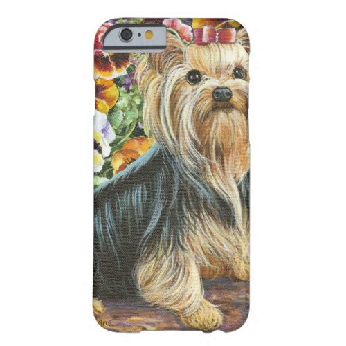 Cute Yorkshire Terrier in Pansy Garden Barely There iPhone 6 Case