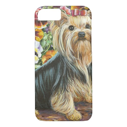 Cute Yorkshire Terrier in Pansy Garden iPhone 87 Case
