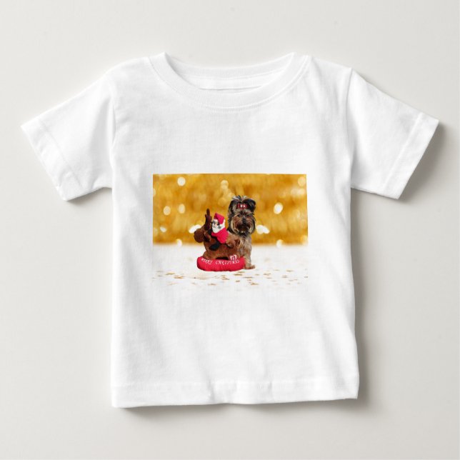Cute Yorkshire Terrier Merry Christmas Baby T-Shirt (Front)