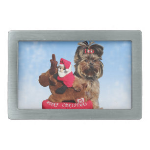 Cute Yorkshire Terrier Merry Christmas Belt Buckle